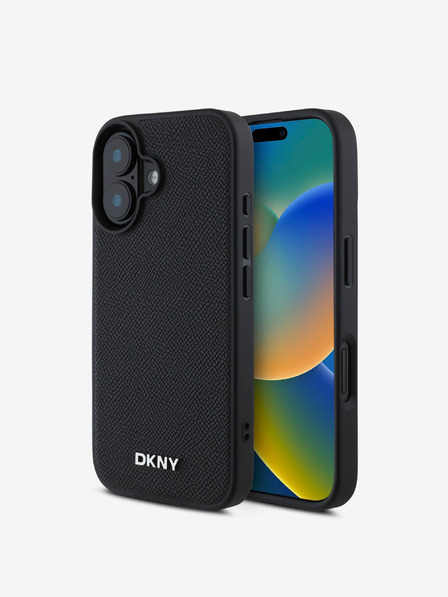 DKNY PU Leather Silver Metal Logo Magsafe iPhone 16 Plus Black Калъф за телефон