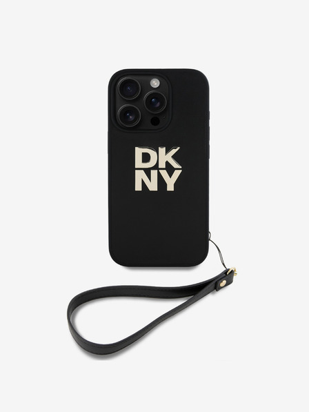 DKNY PU Leather Stack Logo Wrist Strap iPhone 16 Pro Black Калъф за телефон