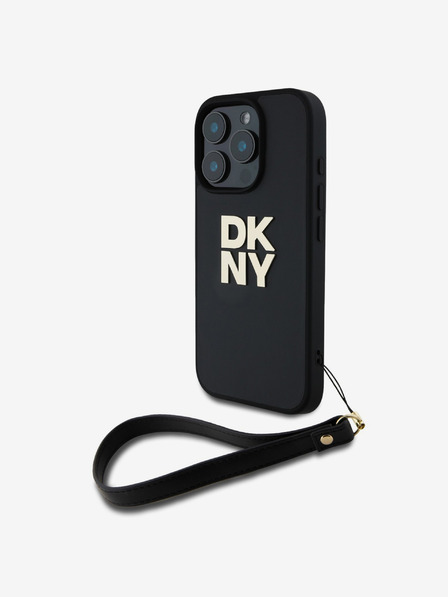 DKNY PU Leather Stack Logo Wrist Strap iPhone 16 Pro Black Калъф за телефон