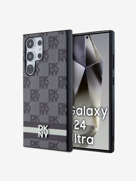 DKNY PU Leather Checkered Pattern and Stripe Samsung Galaxy S24 Ultra Black Калъф за телефон