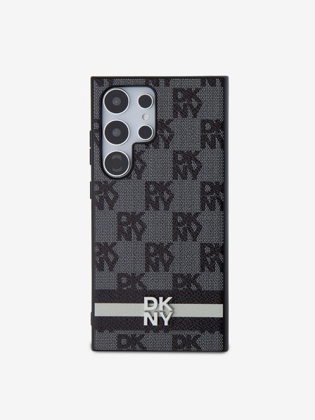 DKNY PU Leather Checkered Pattern and Stripe Samsung Galaxy S24 Ultra Black Калъф за телефон