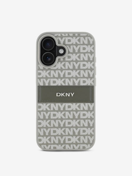 DKNY PU Leather Repeat Pattern Tonal Stripe iPhone 16 Beige Калъф за телефон