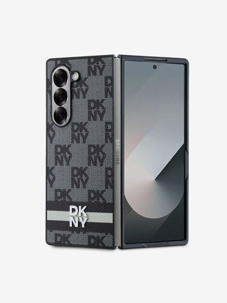 DKNY PU Leather Checkered Pattern and Stripe Samsung Galaxy Z Fold 6 Black Калъф за телефон