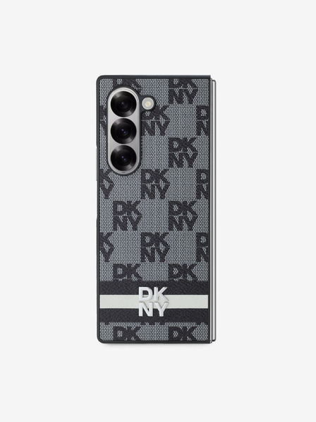 DKNY PU Leather Checkered Pattern and Stripe Samsung Galaxy Z Fold 6 Black Калъф за телефон