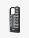 DKNY PU Leather Repeat Pattern Bottom Stripe MagSafe Zadní Kryt pro iPhone 16 Pro Black Калъф за телефон