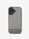 DKNY PU Leather Repeat Pattern Bottom Stripe MagSafe Zadní Kryt pro iPhone 16 Brown Калъф за телефон