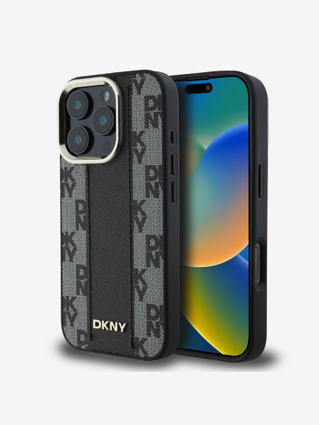 DKNY PU Leather Checkered Pattern Magsafe iPhone 16 Pro Black Калъф за телефон