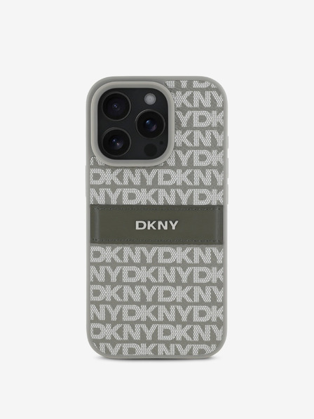 DKNY PU Leather Repeat Pattern Tonal Stripe iPhone 16 Pro Max Beige Калъф за телефон