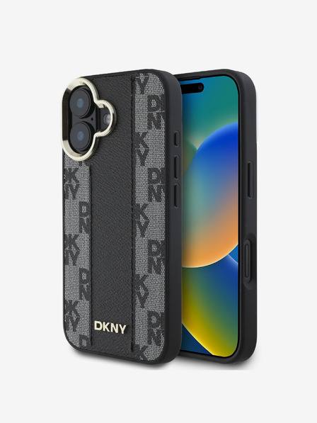 DKNY PU Leather Checkered Pattern Magsafe iPhone 16 Plus Black Калъф за телефон