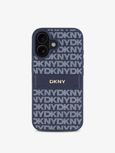 DKNY PU Leather Repeat Pattern Tonal Stripe iPhone 16 Blue Калъф за телефон