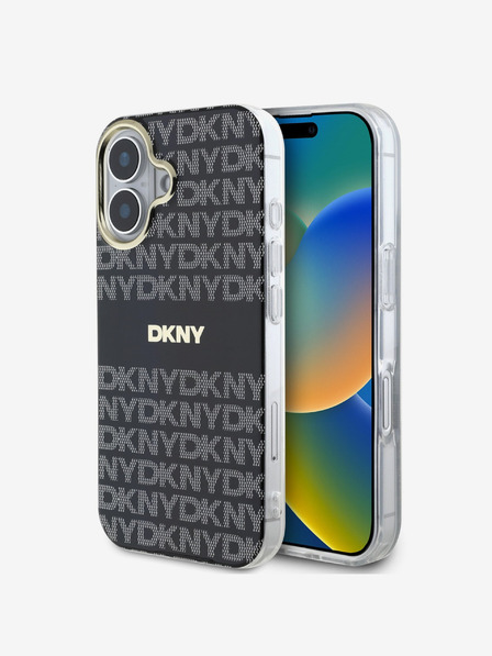 DKNY Repeat Pattern Tonal Stripe Magsafe iPhone 16 Black Калъф за телефон