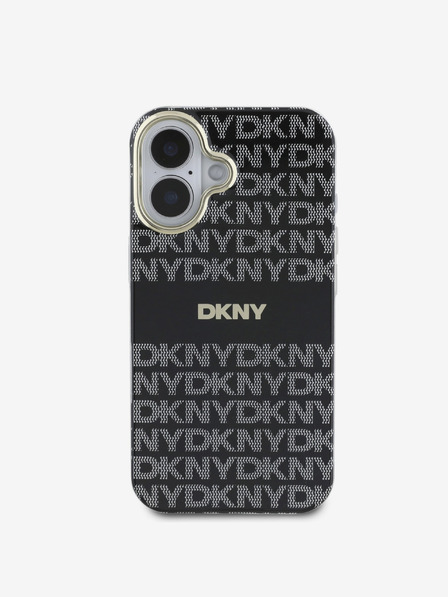 DKNY Repeat Pattern Tonal Stripe Magsafe iPhone 16 Black Калъф за телефон