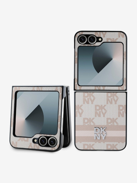 DKNY PU Leather Checkered Pattern and Stripe Samsung Galaxy Z Flip 6 Pink Калъф за телефон