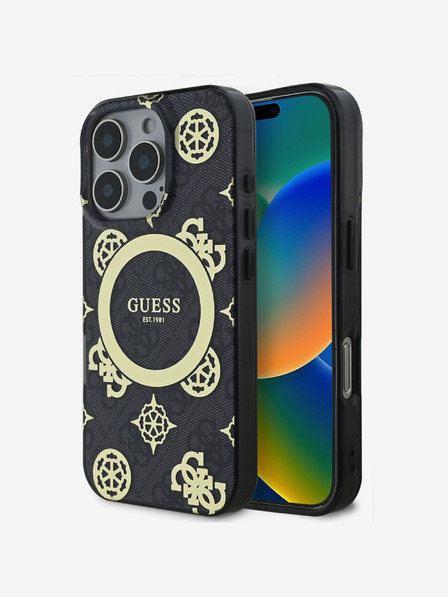 Guess IML 4G Peony MagSafe Zadní Kryt pro iPhone 16 Pro Black Калъф за телефон