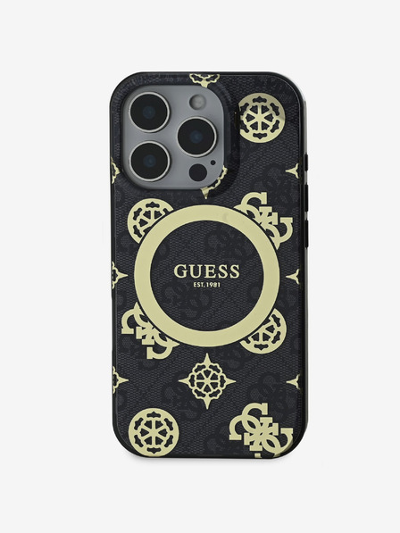 Guess IML 4G Peony MagSafe Zadní Kryt pro iPhone 16 Pro Black Калъф за телефон