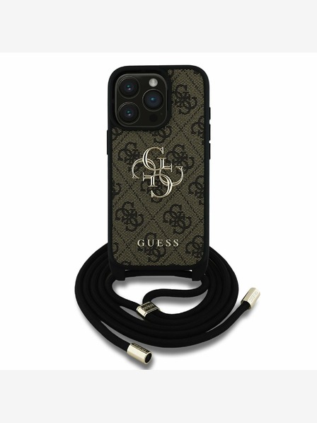 Guess PU 4G Metal Logo Crossbody Popruh Zadní Kryt pro iPhone 15 Pro Brown Калъф за телефон