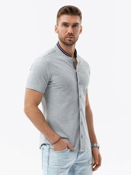 Ombre Clothing Сива мъжка плетена риза с къс ръкав Омбре Облекло