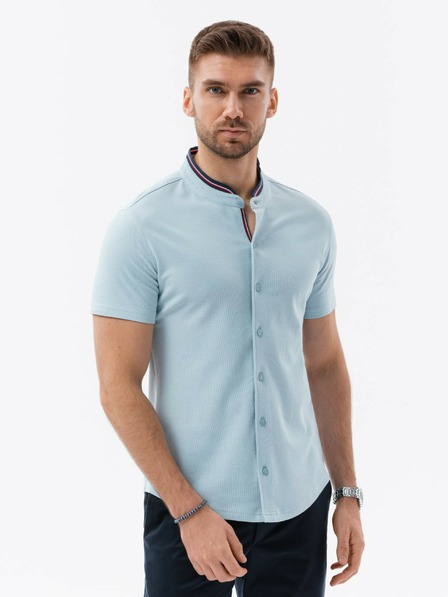 Ombre Clothing Синя мъжка трикотажна риза с къс ръкав Ombre Clothing