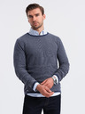 Ombre Clothing Мъжки трикотажен пуловер RELAXED FIT с шарка синьо Ombre Облекло