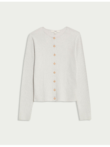 Marks & Spencer Металик кардиган с тесен крой и деколте Marks & Spencer сребриста