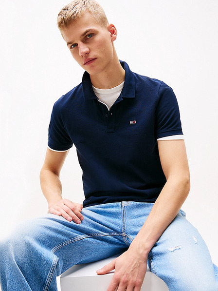 Tommy Hilfiger Мъжка синя поло тениска Flag Patch Tommy Hilfiger