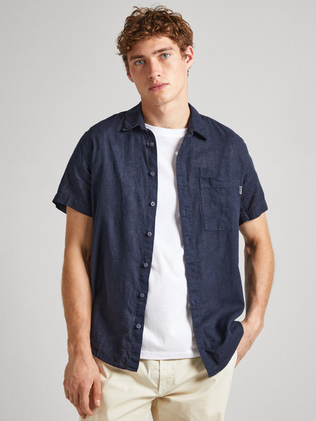 Pepe Jeans Тъмно синя мъжка риза с къс ръкав Pepe Jeans