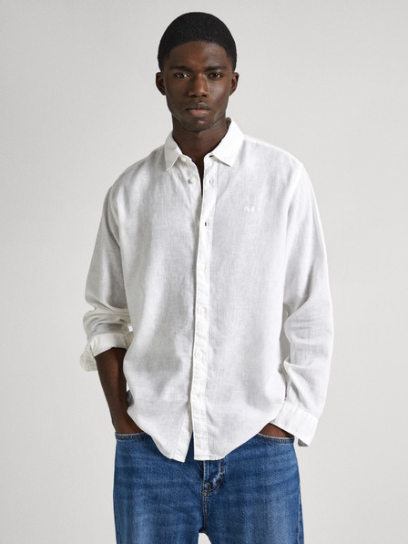 Pepe Jeans Бяла мъжка ленена риза Pepe Jeans