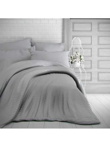 Kvalitex Сатенен спален комплект с райе 140x200, 70x90cm светлосив Kvalitex