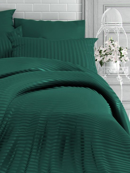 Kvalitex Френско сатенено спално бельо с ивици 1+2, 220x200, 70x90cm Тъмнозелено
