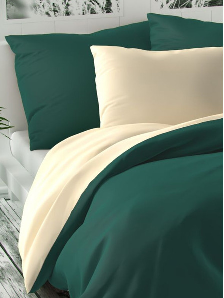 Kvalitex Сатенено френско удължено спално бельо LUXURY COLLECTION 1+2, 240x220, 70x90cm тъмнозелено / сметаново